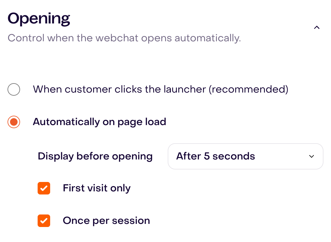 Automatic opening and first-visit and once-per-session limits.