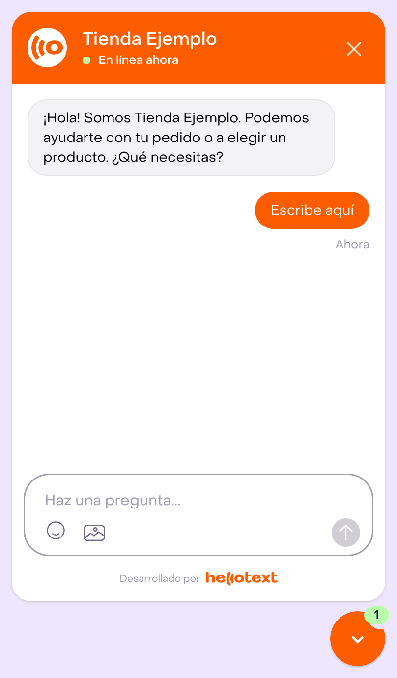 Vista previa completa de Webchat con saludo de ejemplo