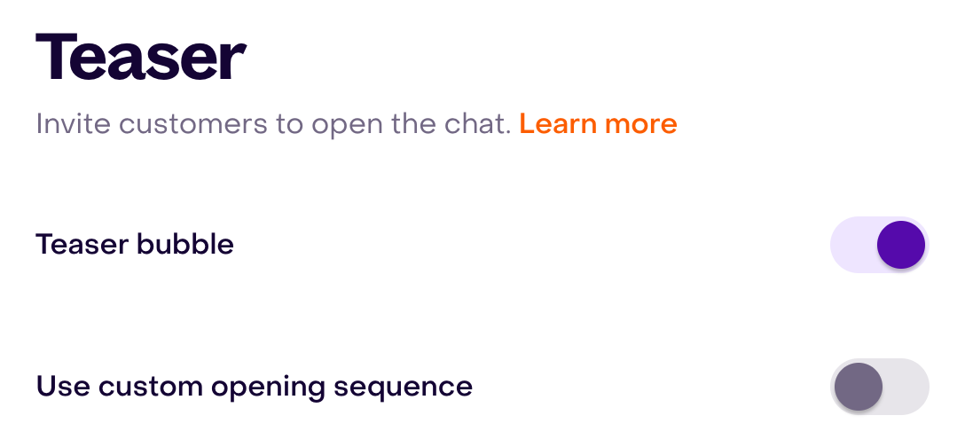 Teaser bubble enabled with the custom sequence disabled.