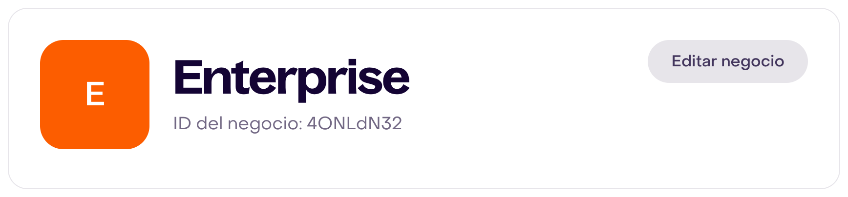 Encabezado real de General con nombre ficticio Enterprise e ID público de Hellotext 4ONLdN32.
