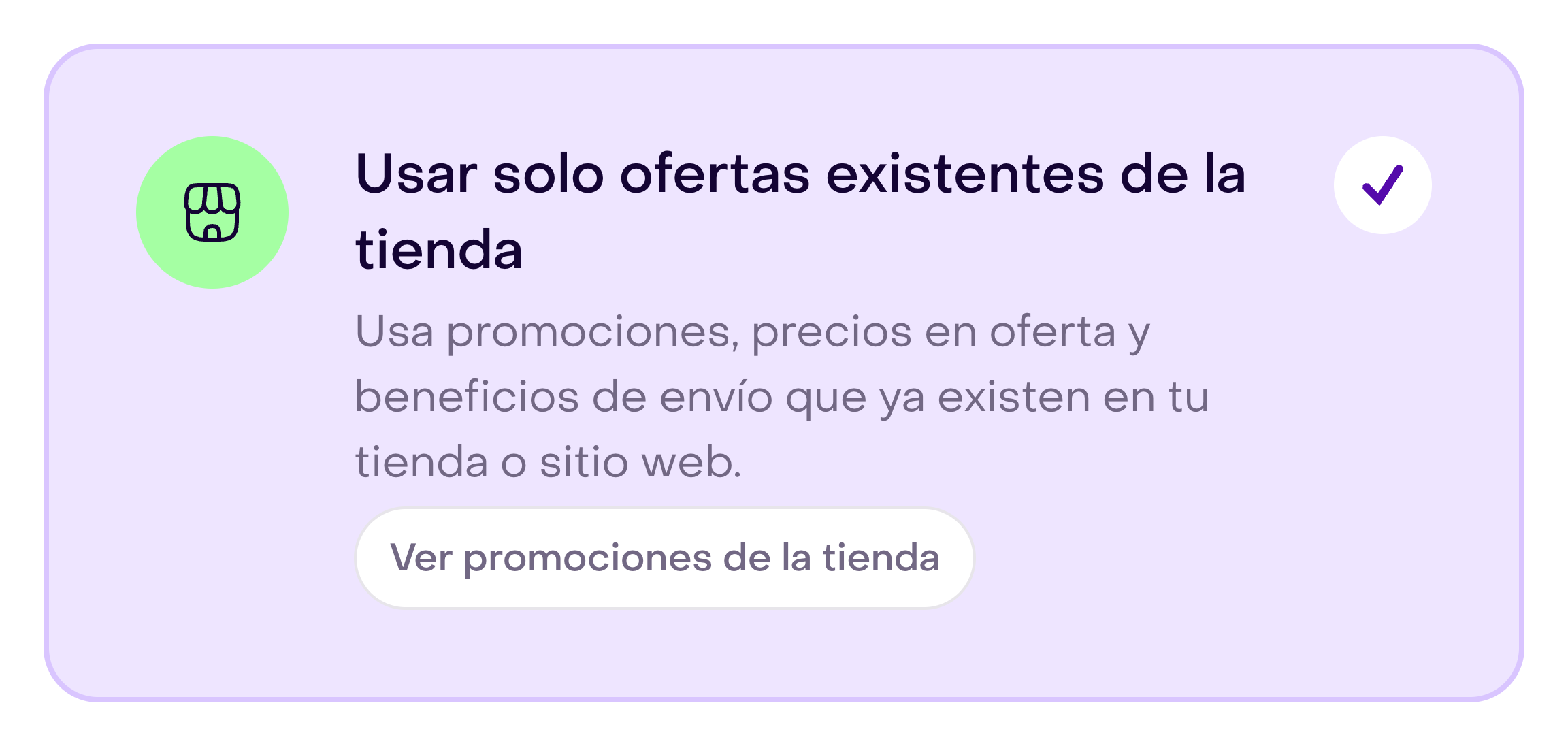 Estrategia de ofertas existentes seleccionada, con el botón Ver promociones de la tienda.