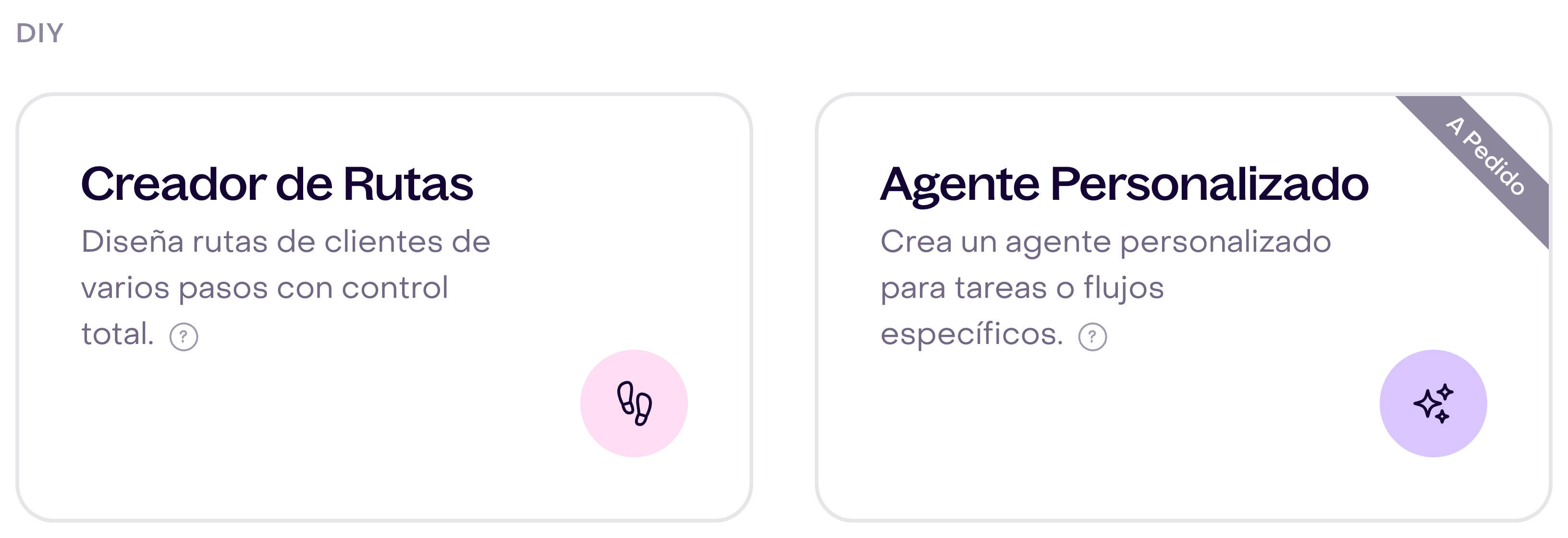 Catálogo de Hellotext con las opciones Creador de Rutas y Agente personalizado.