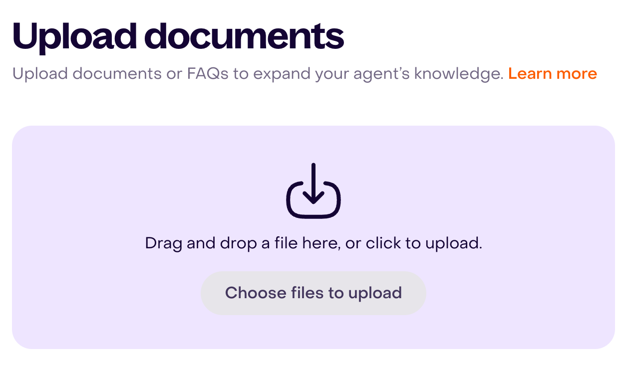 Knowledge upload area without selected files